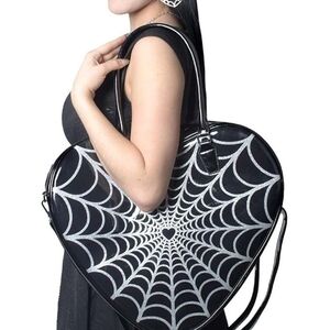 Kreepsville Black and Silver Web Heart Shoulder Bag